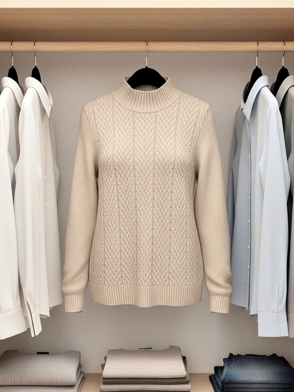 Croft & Barrow Cable Knit Turtleneck in Beige Medium Like New